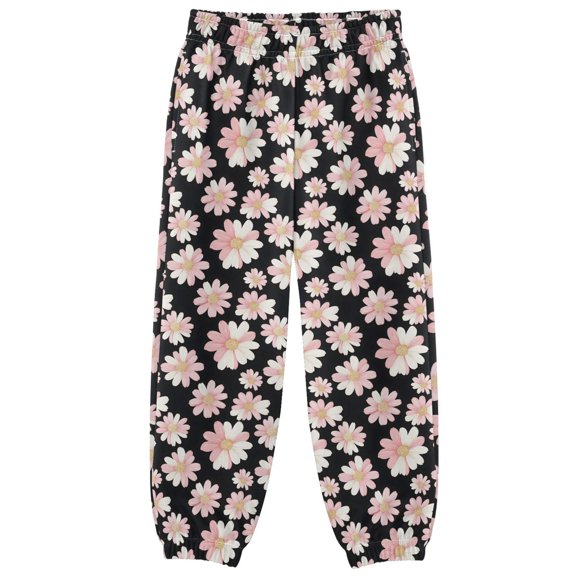 Pink White Flower Boys Pants Kids Casual Sweatpants Joggers Toddler Sports Pants 3-10 Years