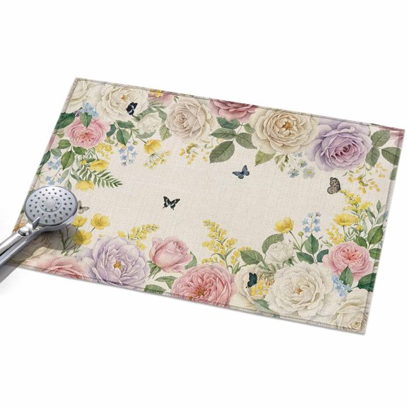 Pink White Flowers Entryway Rug 2x3ft Washable Non Slip Bathroom Rug Indoor Floor Front Door Mat Spring Floral Elegant Pastoral Botanical Rustic Rectangle Area Rugs Carpet for Kitchen Dining Room