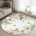 thumbnail image 1 of Pink White Flowers Round Area Rug 4ft, Spring Floral Elegant Pastoral Botanical Washable Non-Slip Circle Rugs for Bedroom Living Room Kitchen, Soft Non Shedding Circle Carpet for Dining Room Dorm, 1 of 9