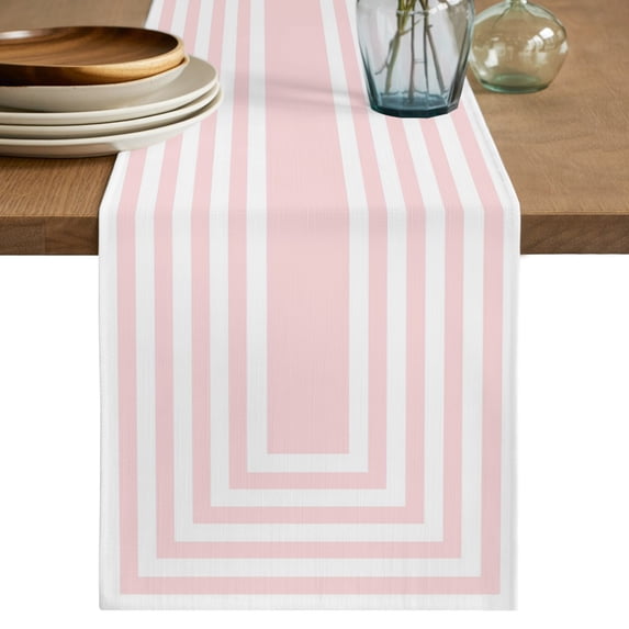 Pink White Geometric Table Runner 90 Inches Long - Square Minimalist Modern Kitchen Dining Burlap Linen Tablerunner for Small/Round/Square/Wedding/Coffee/Dining Table Party Home Décor 13 x 90