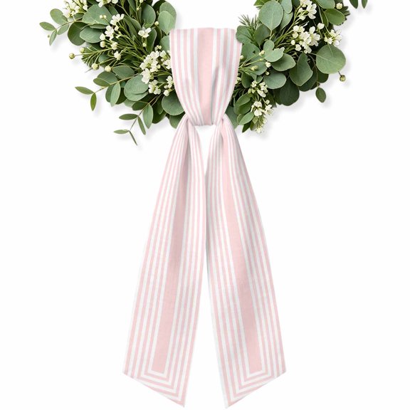 Pink White Geometric Wreath Sash for Front Door, Square Minimalist Modern Wreath Bow Accent for Fall Christmas Holiday Door Decor, Ribbon Sash for Wreaths, Porch Home Decoration