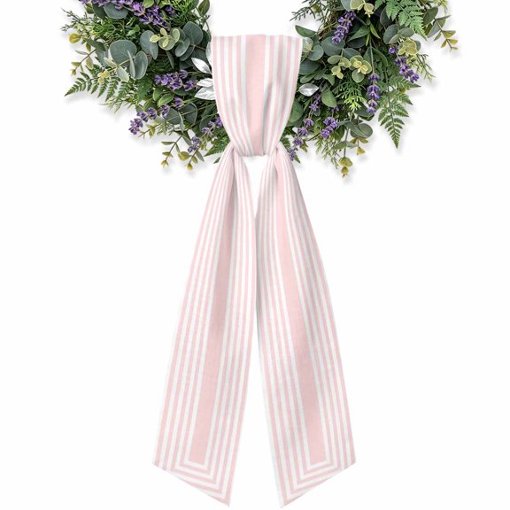 Pink White Geometric Wreath Sash for Front Door, Square Minimalist Modern Wreath Bow Holiday Garland Ribbon Wreath Accessories for Home Yard Porch Doorway Fall Christmas Decorations Gifts