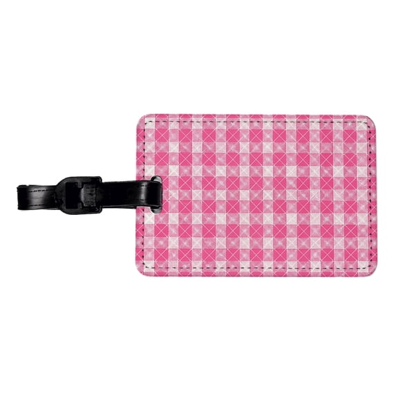 Pink White Gingham Watercolor Faux Leather Travel Luggage Tag