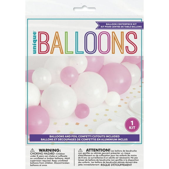 Pink, White & Gold Balloon Centerpiece Kit With Foil Confetti (Each)