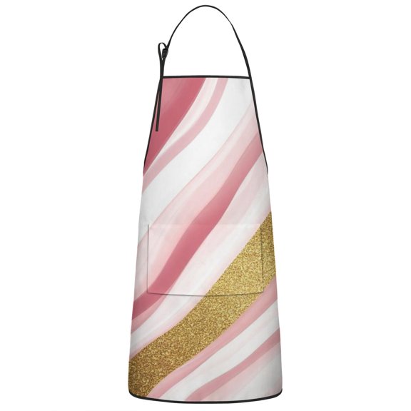 Pink White Gold Marble Pattern Apron-Garden Aprons for Women with Pockets-Cotton Linen Waterproof Kitchen Cooking Gardening Aprons Adjustable for Kitchen,Cooking,BBQ and Salon 33x27 Inch