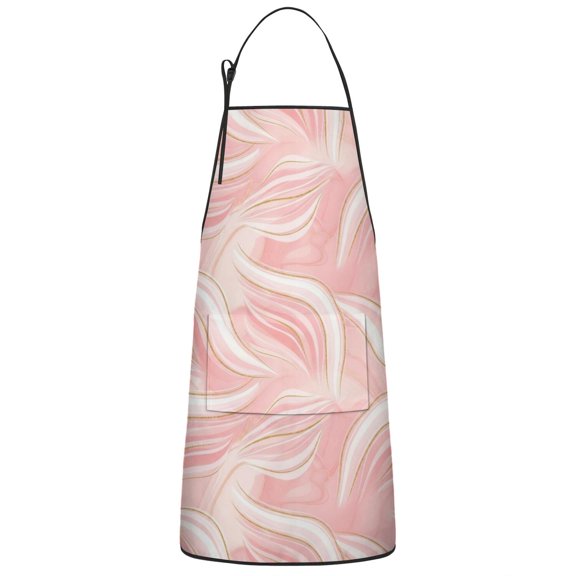 Pink White Gold Marble Pattern Apron-Garden Aprons for Women with Pockets-Cotton Linen Waterproof Kitchen Cooking Gardening Aprons Adjustable for Kitchen,Cooking,BBQ and Salon 33x27 Inch