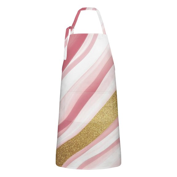 Pink White Gold Marble Pattern Apron-Garden Aprons for Women with Pockets-Cotton Linen Waterproof Kitchen Cooking Gardening Aprons Adjustable for Kitchen,Cooking,BBQ and Salon 33x27 Inch