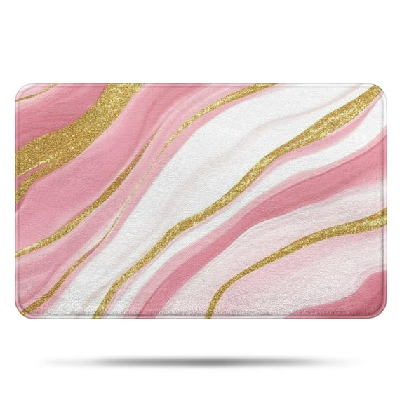 Pink White Gold Marble Pattern Bathroom Rugs Mat,Non Slip Microfiber Bathroom Rug,Rubber Backing,Soft Bathroom Mats for Bathroom Floor,Tub and Shower,17x27in(43x68cm)
