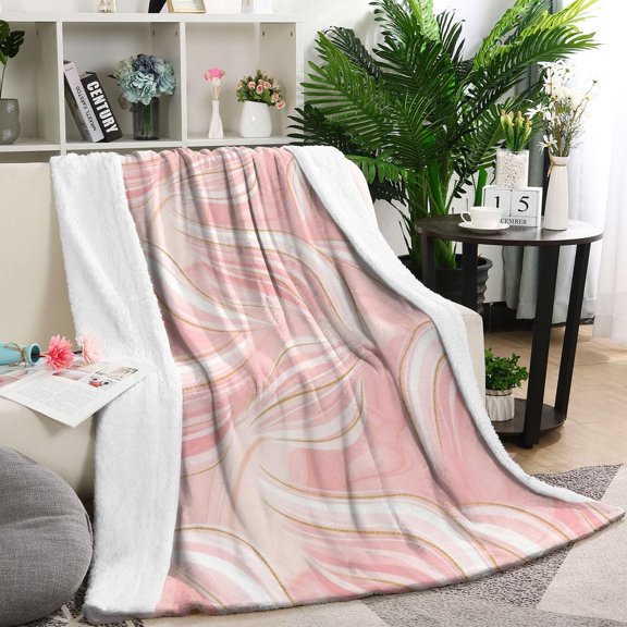 Pink White Gold Marble Pattern Blanket,Comfortable Soft Flannel Throw Blanket,All Season,Warm Lightweight Blankets for Sofa Bed Couch Living Room Chair,40"x50"