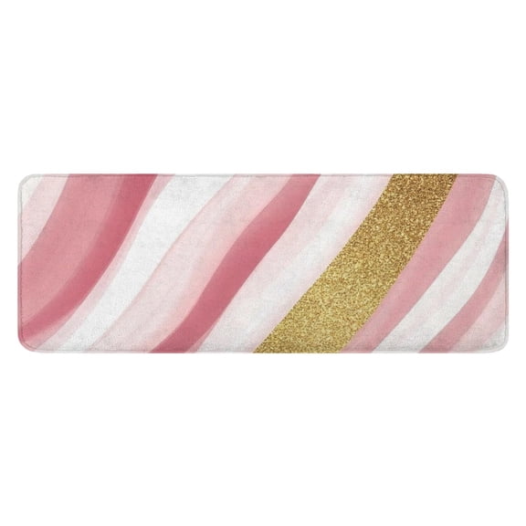 Pink White Gold Marble Pattern Kitchen Rug Mat,Kitchen Runner Rugs Non Skid Washable,Decorative Kitchen Floor Mats for Kitchen,Sink,Laundry,17"x47.2"