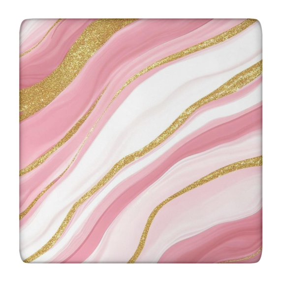 Pink White Gold Marble Pattern Square Fitted Tablecloth with Elastic Edge,Square Table Cover,Washable Elastic Table Cover for Home Kitchen Party Decor 36"x36"