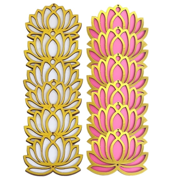 Pink & White Golden Lotus 4 Inch Set of 12 Wooden Cutout DIY Rangoli Kit | Decorations for Diwali, Dusshera Wedding Rangoli, Pooja, Decorations, Festival Gift