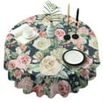 thumbnail image 1 of Pink and White Gouache Floral Pattern Round Table Cloth,Wrinkle Free Table Cover Waterproof Reusable Round Table Clothes for Weeding Birthday Tea Party Decorations (Round,60x60inch), 1 of 6