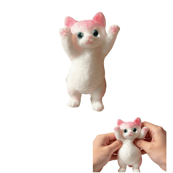 Pink White Gradient Cat Squishy Toy, Soft Flocked Standing Kitten Squeeze Stress Relief Fidget Sensory Desk Decor Gift for Adults Teens (Pink)