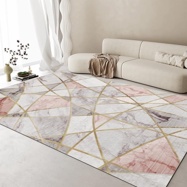 Pink White Gray Irregular Geometry Area Rug 16