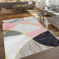 Pink White Grey Stitching Area Rug, Retro Luxury Colored Marble Indoor Non-Slip Kids Rugs Carpet, Non-Slip Machine Washable Soft Rug For Bedroom Corridor Study Office Living Room 5' x 7'