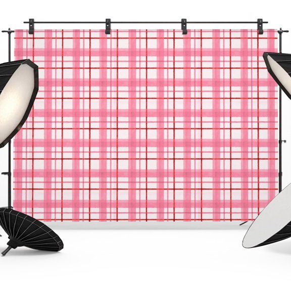 Pink White Grid Gingham Backdrops for Photography, Abstract Modern Minimalist Stripe Checked Fabric Photo Background Sturdy Studio Props for Photo Studio, Video Recording, Booth & Photoshoot 7x5ft