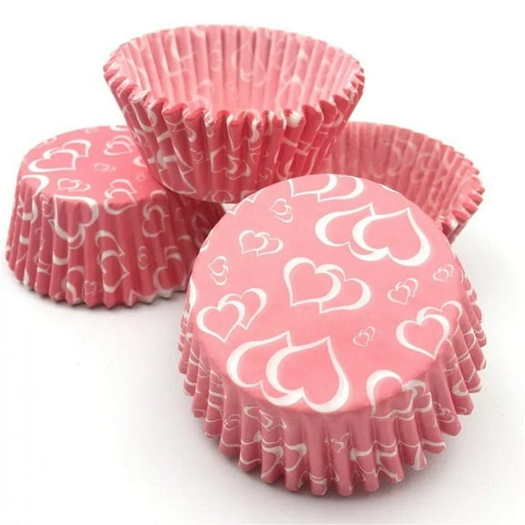 Pink & White Heart Pattern Cupcake Liners (25pcs, Standard Size) Grease Resistant Cake Liners for Baking, Caking and Crafting by Bakell