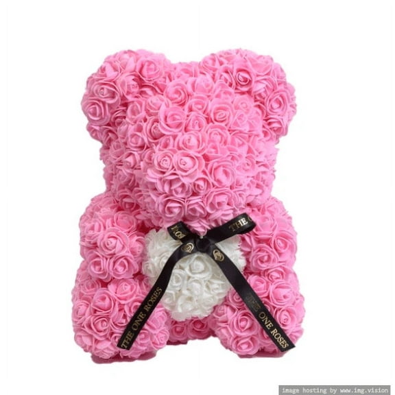 Pink White Heart Rose Bear - Gift for Wedding, Anniversary, Birthday, Party, Home Decor & Valentines