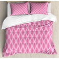 thumbnail image 1 of Pink and White King Size Duvet Cover Set, Pastel Ogee Motifs with Curved Stripes Abstract Ethnic Design, Decorative 3 Piece Bedding Set with 2 Pillow Shams, Pink Pale Pink and White, by Ambesonne, 1 of 3