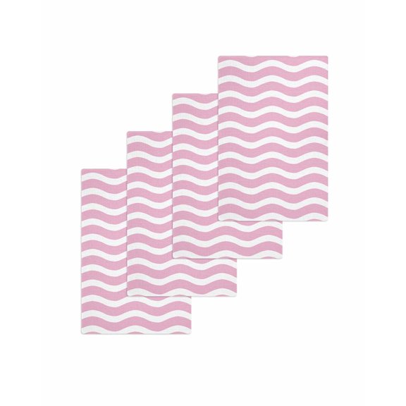 Pink White Kitchen Dish Towels for Drying Dishes Set of 4, Modern Abstract Waves Water Ripple Striped Waffle Weave Microfiber Terry Hand Tea Bathroom Towels Quick Dry & Absorbent Towel 15.7x23.6