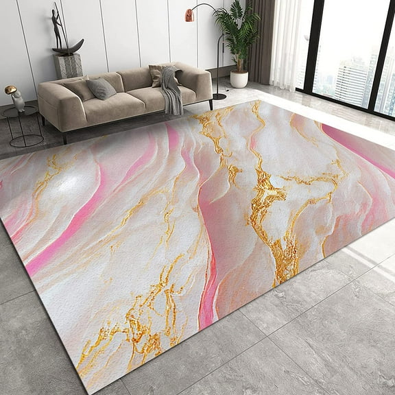 Pink and White Marble Area Rugs, Modern Wave Art Bathroom Rugs, Lounge Rug Durable Enough Soft Texture Apply to Teen Room Decor Dining Room Office,2x3ft