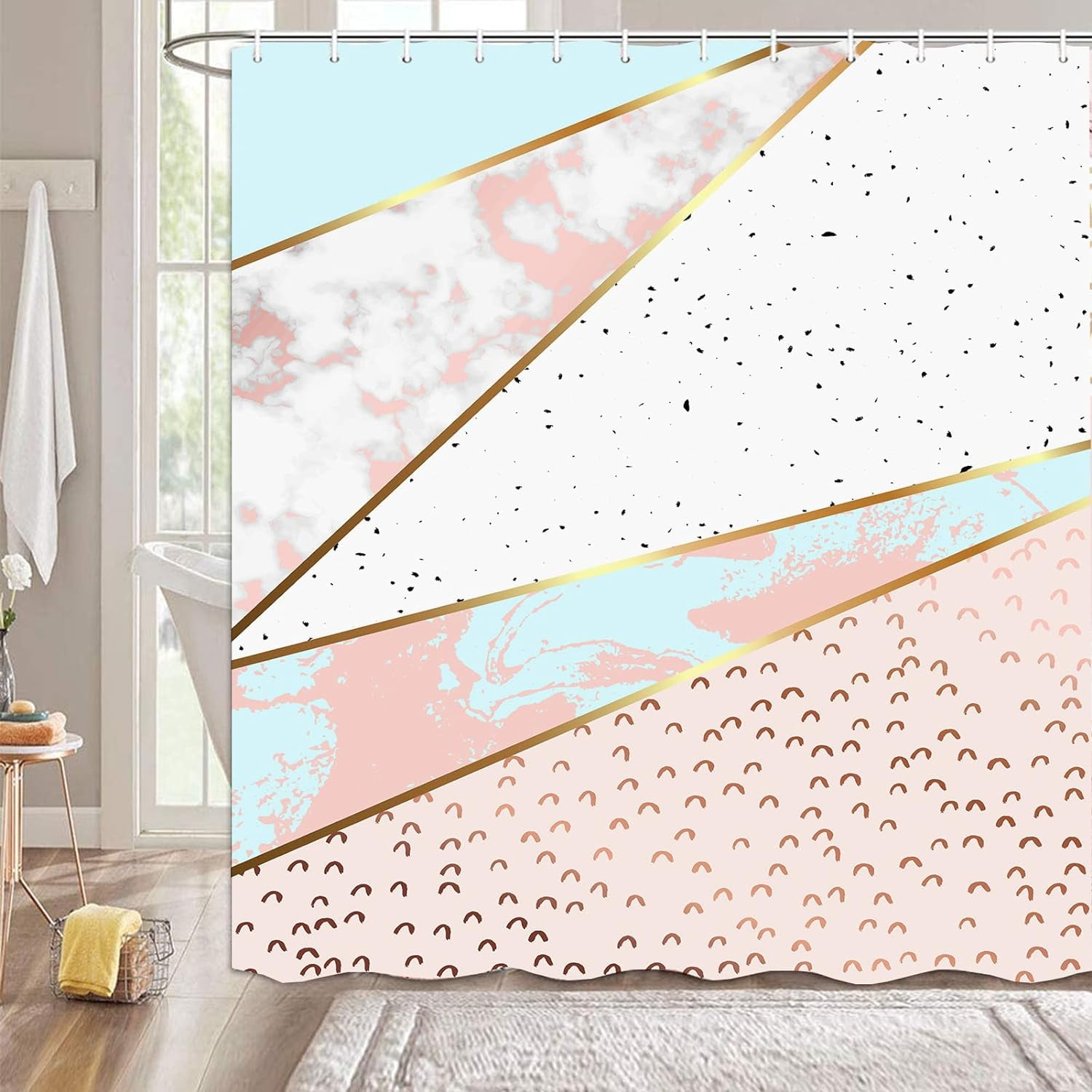 Pink and White Marble Bathroom Shower Curtains Set,Luxury Abstract ...