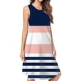 thumbnail image 1 of Pink White Navy Stripes Design Casual Sleeveless Loose Sundress Dress For Women Summer Dress Daily Woman, 1 of 4