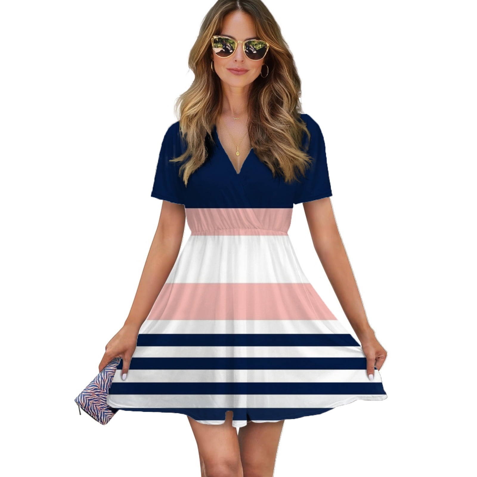 navy and pink cocktail dress Adrianna Papell Embroidered Floral Print Sleeveless Halter Neck Dress, Womens, 14, Navy Pink Multi