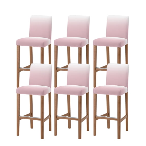Pink White Ombre Bar Stool Covers Set of 6, Pink Gradient Color Modern Abstract Art Stretch Washable Bar Chair Covers with Backs, Removable Pub Counter Height Chair Cover for Kitchen Dining Room Cafe
