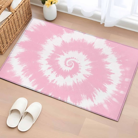 Pink White Ombre Bathroom Rug Washable 2x3 Entryway Rug Non Slip Modern Romantic Ethnic Boho Tie Dye Front Door Mat Low Pile Indoor Doormat Throw Floor Carpet for Kitchen Bedroom Entrance