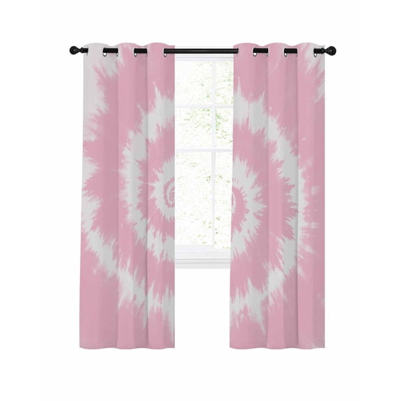 Pink White Ombre Blackout Curtains, Light Blocking Print Window Curtains, Modern Romantic Ethnic Boho Tie Dye Thermal Insulated Window Drapes for Living Room Kitchen Cafe 2 Panels, 55"W x 39"L