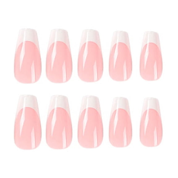Pink White Ombre French Tip Press on Nails, Medium Almond Glossy False Nails, 24 Count