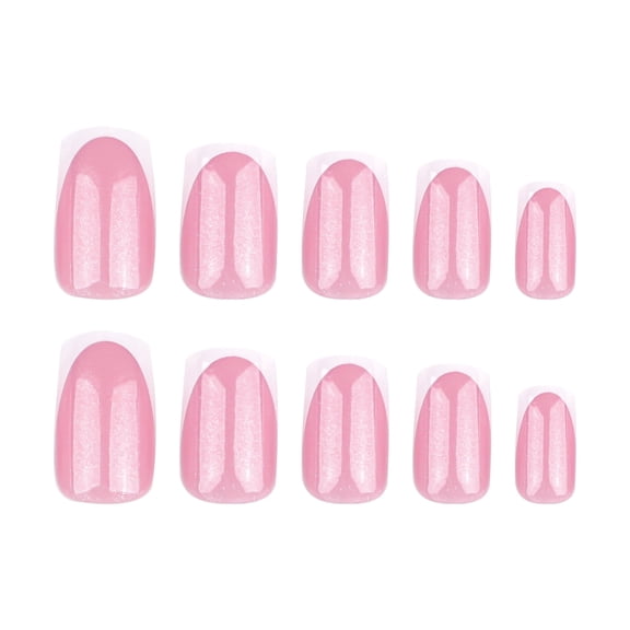 Pink White Ombre French Tip Press on Nails, Sheer Pink Medium Square Glossy False Nails, 24 Count