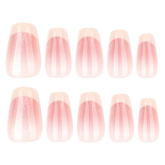 Pink White Ombre Glitter Gradient Press on Nails, Short Squoval Glossy False Nails, 24 Count