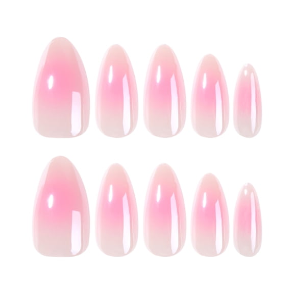 Pink White Ombre Gradient Press on Nails, Medium Almond Glossy False Nails, 24 Count