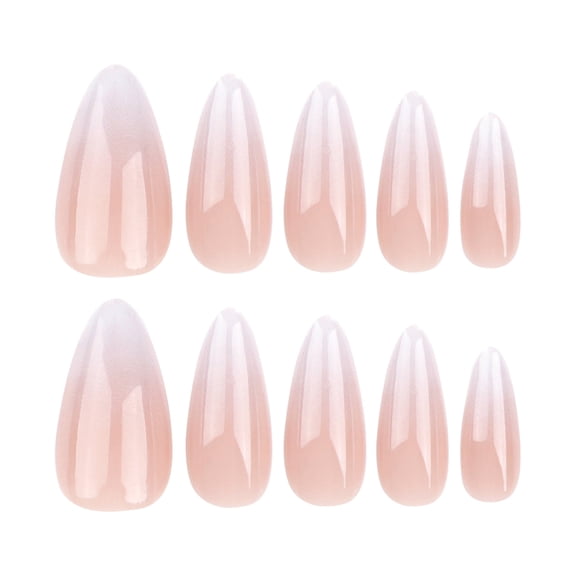 Pink White Ombre Gradient Press on Nails, Medium Almond Glossy False Nails, 24 Count