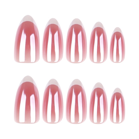 Pink White Ombre Gradient Press on Nails, Medium Almond Glossy Finish False Nails, 24 Count