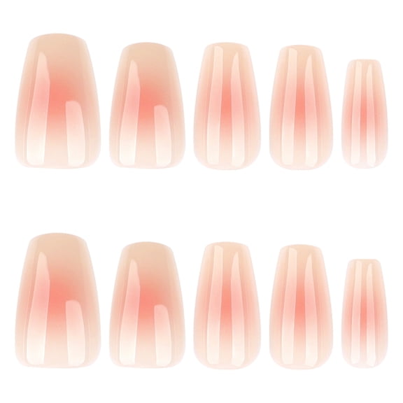 Pink White Ombre Gradient Press on Nails, Medium Almond Glossy Translucent Fake Nails with Multiple Sizes, 24 Count