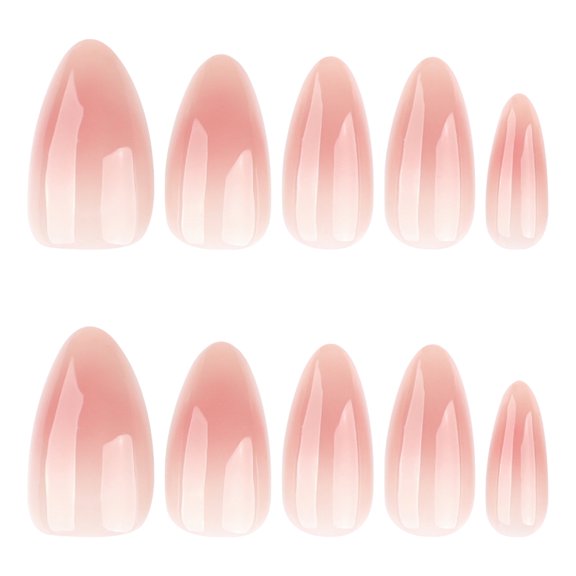 Pink White Ombre Gradient Press on Nails, Medium Almond Glossy Translucent False Nails, 24 Count