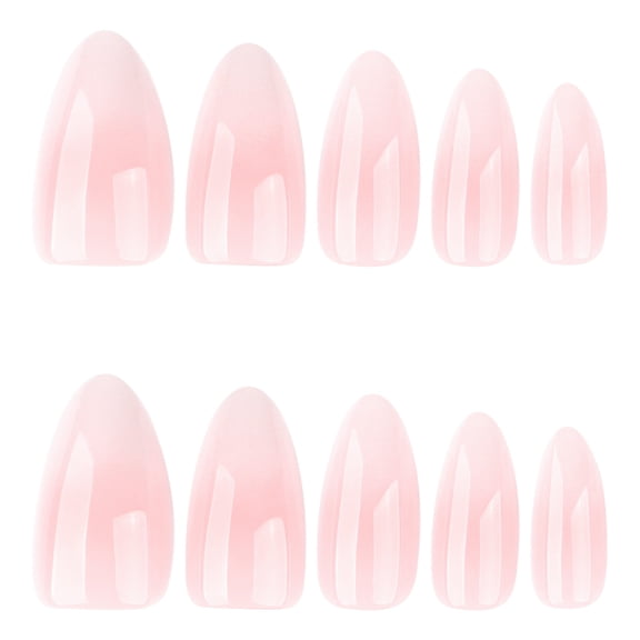 Pink White Ombre Gradient Press on Nails, Medium Almond Glossy Translucent False Nails, 30 Count