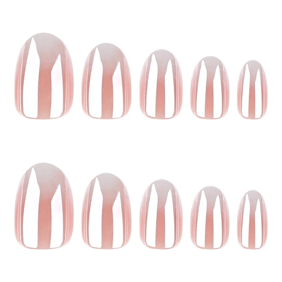 Pink White Ombre Gradient Press on Nails, Medium Squoval Glossy Fake Nails, 24 Count