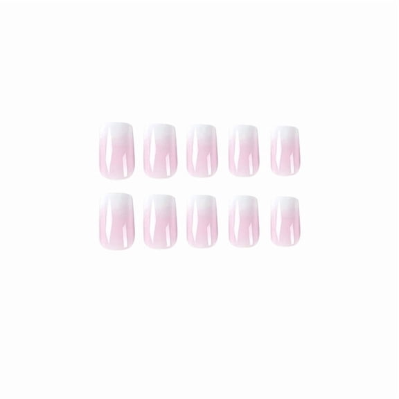 Pink White Ombre Gradient Press on Nails, Medium Squoval Glossy False Nails, 24 Count