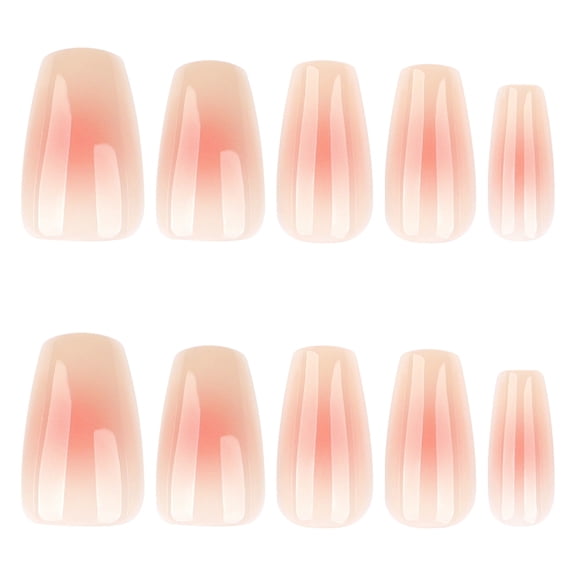 Pink White Ombre Gradient Press on Nails, Medium Squoval Glossy Translucent Artificial Nails, 10 Count