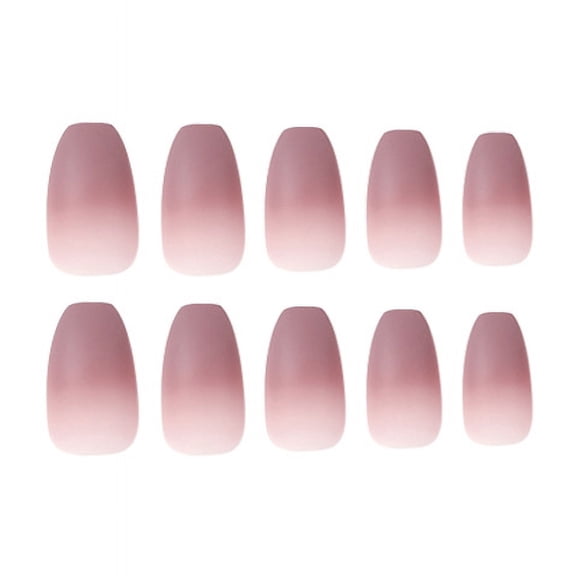 Pink White Ombre Gradient Press on Nails, Medium Squoval Matte Finish Artificial Nails, 24 Count