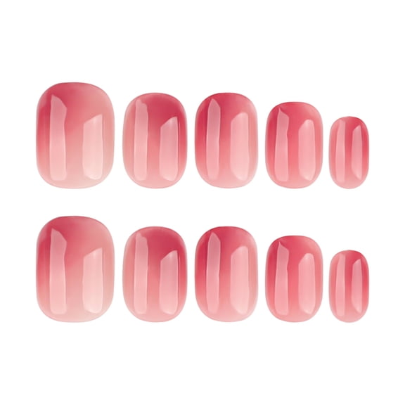 Pink White Ombre Gradient Press on Nails, Short Squoval Glossy Artificial Nails, 24 Count