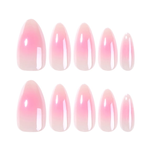Pink White Ombre Press on Nails, Medium Almond Glossy False Nails, 24 Count