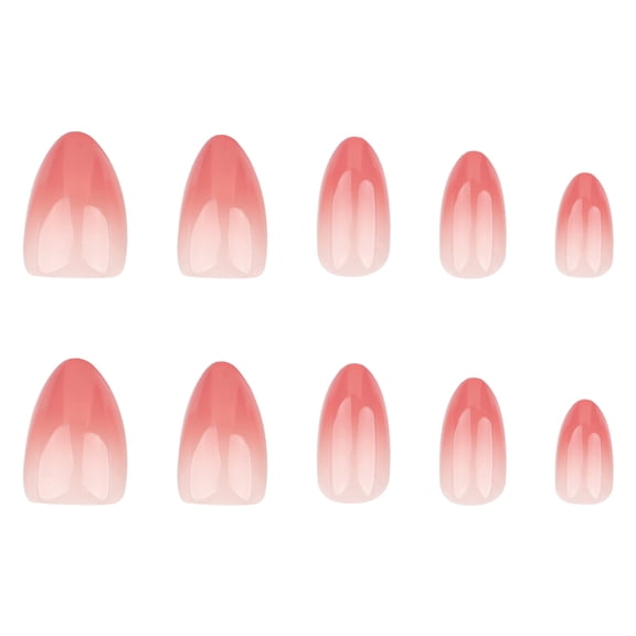 Pink White Ombre Press on Nails, Medium Almond Glossy False Nails, 24 Count