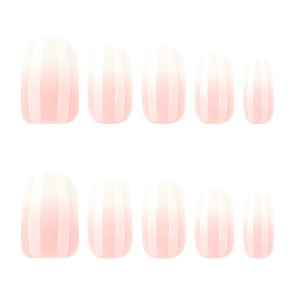Pink White Ombre Press on Nails, Short Square Glossy Translucent Fake Nails, 30 Count