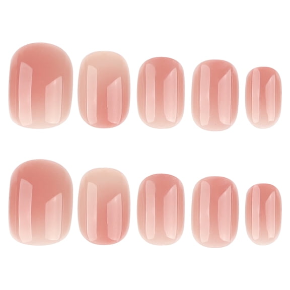 Pink White Ombre Press on Nails, Short Squoval Glossy False Nails, 24 Count